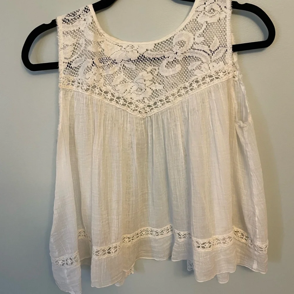 Free People White Lace Open-Back Tank Top Size Small - Picture 2 of 9